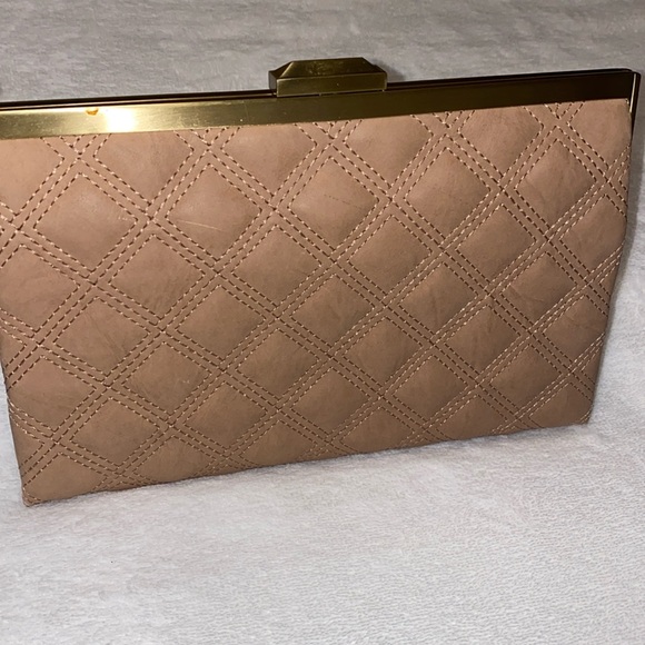 Rachel Roy Quilted Tan Faux Leather Clutch With Gold-Robe Hardware - Picture 4 of 14